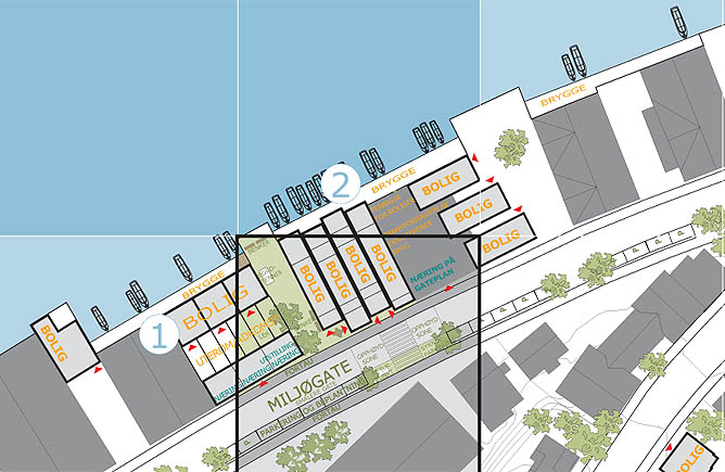 Plan close-up: Housing area and green street