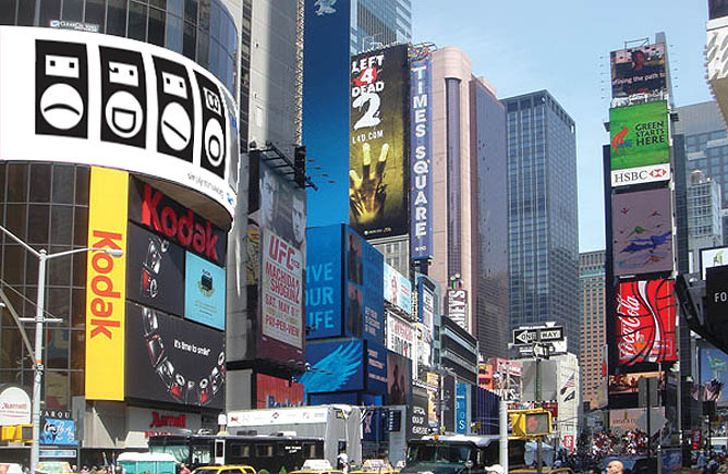 Render of poster on Times Square, NYC