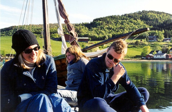 Hilde, Audhild and Aasmund by the fjord