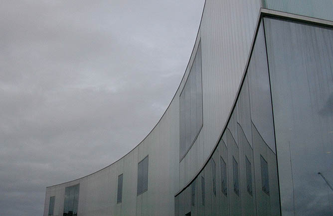 Laban Centre, facade at night, Herzog & de Meuron