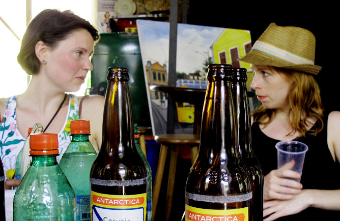 Betsey Marie and Kristin in bar, Santa Teresa, Rio de Janeiro